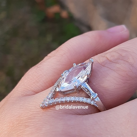 New Silver White Sapphire Marquise Ring - Picture 6 of 7